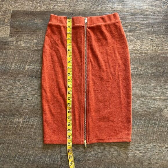 Forever 21 Ribbed Skirt Orange Gold Double Zipper Small Stretchy - Picture 8 of 9